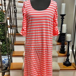 🧡🤍LILLY PULITZER NEON ORANGE STRIPED DRESS🧡🤍